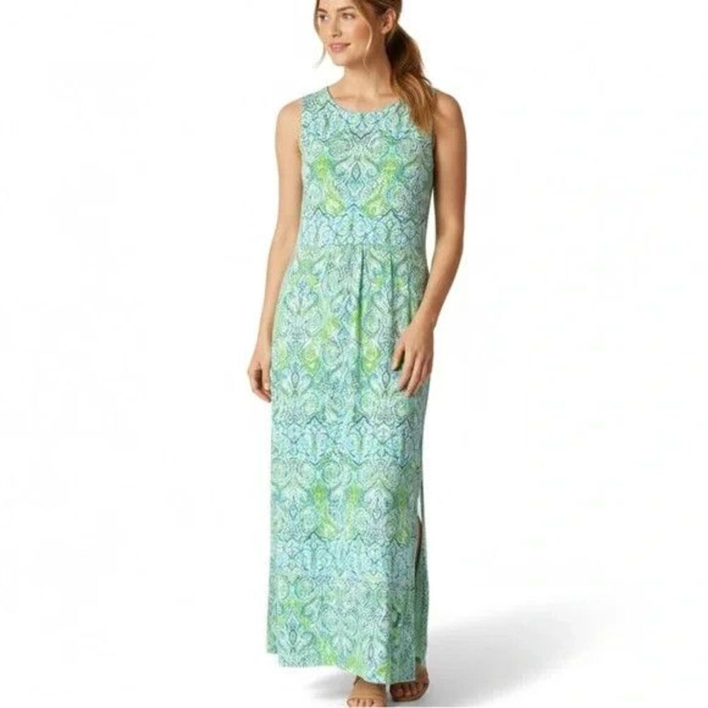 J JILL Green Medallion Paisley Stretch Sleeveless Sundress Maxi Dress SIZE XS